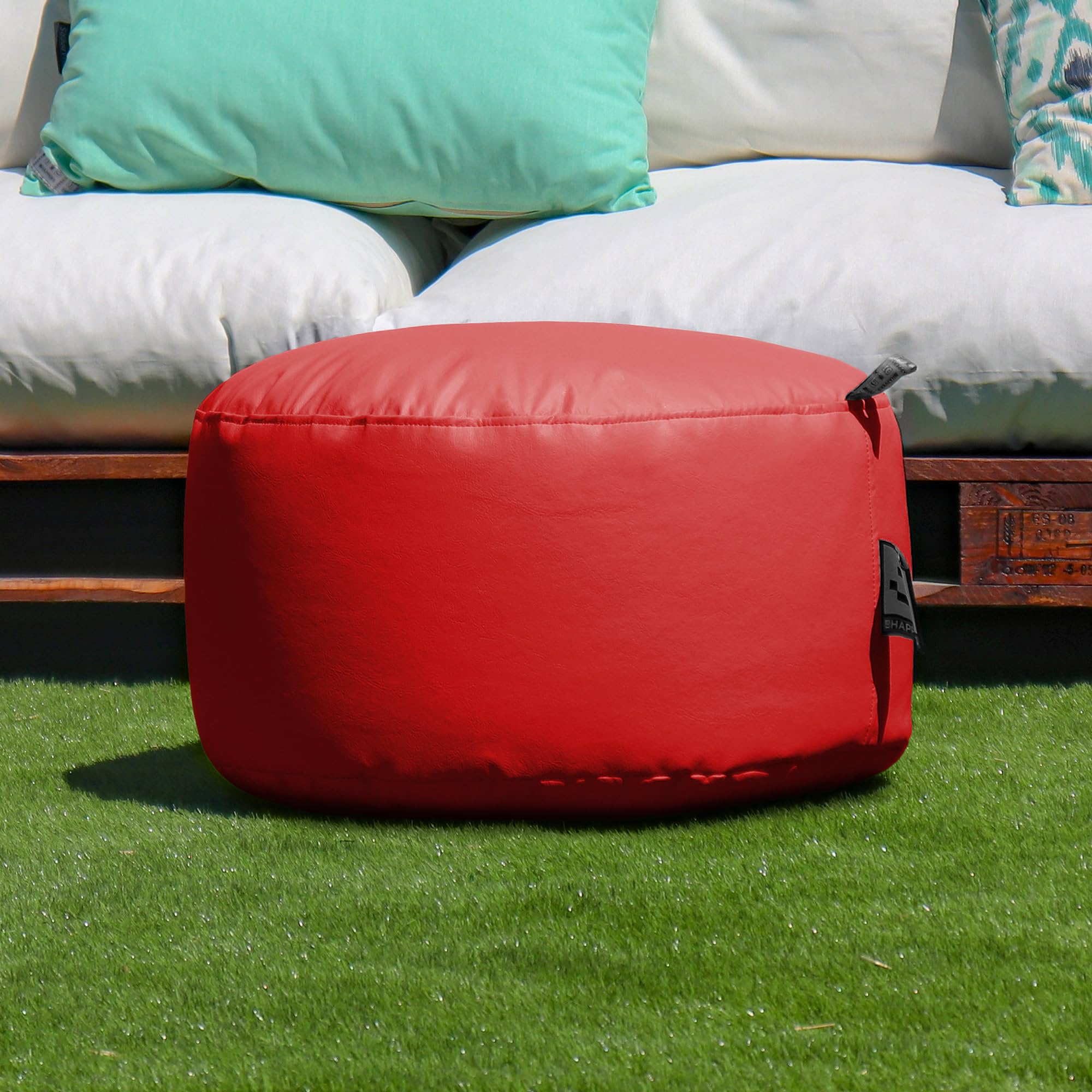 HAPPERS Puff para Exterior Redondo Polipiel Rojo
