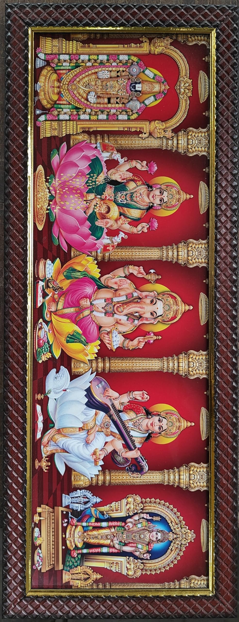 OM SAKTHI FRAMES,5 swamy photo, vinayagar,lakshmi, saraswathi,murugan and perumal in 1 frame,Wall Painting Framed Home Decor (Wood,Acrylic,Brown,Big Size 7x 20 Inch) A032-image-23