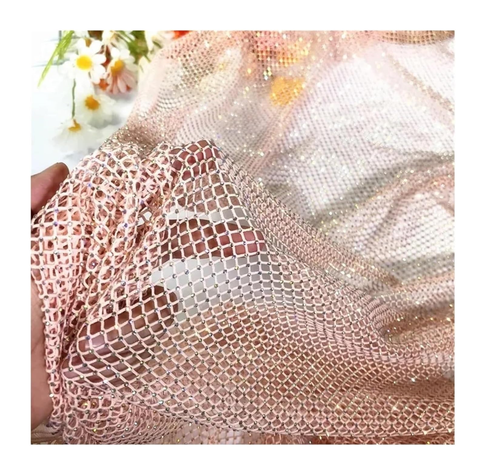 Sewing Mesh Fabric, Multicolor Rhinestones Trim Stretch Mesh Fabric 50x120cm 100x120cm for DIY Sewing(Color4,50x120cm)