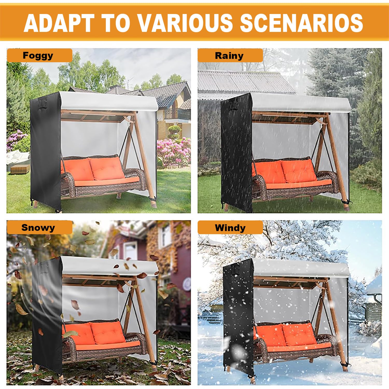 Funda de Columpio de Jardín de 3 Plazas, Cubierta de Columpio, Paño Oxford 600D Anti UV Impermeable Antipolvo, Resistente al Desgarro, 220x135x170cm