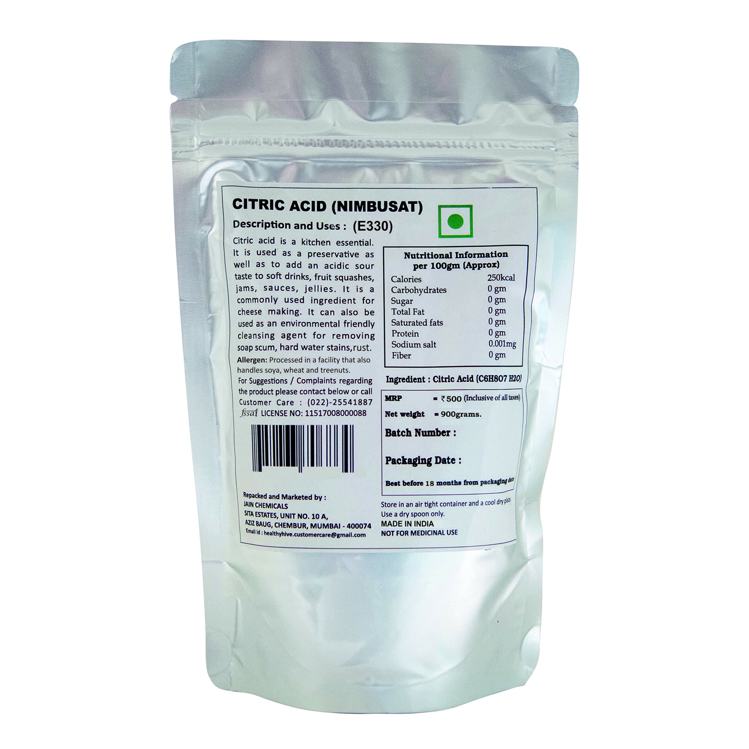 HealthyHive Citric Acid Crystals (Nimbusat/Tatri) (900 Grams)