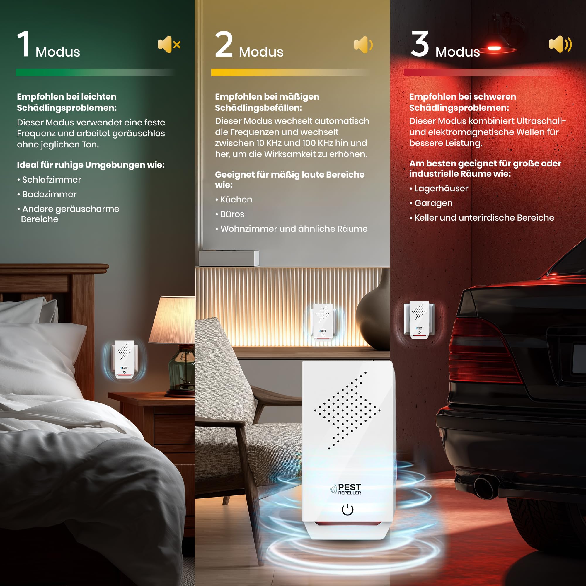 Ultraschall-Schädlingsbekämpfer für Innenräume – 1 Pack – Deckt 140m² pro Gerät ab – 3 Modi – Vertreibt Mäuse, Ratten, Spinnen, Mücken, Ameisen, Insekten & Fliegen, HX-168 (Weiß)