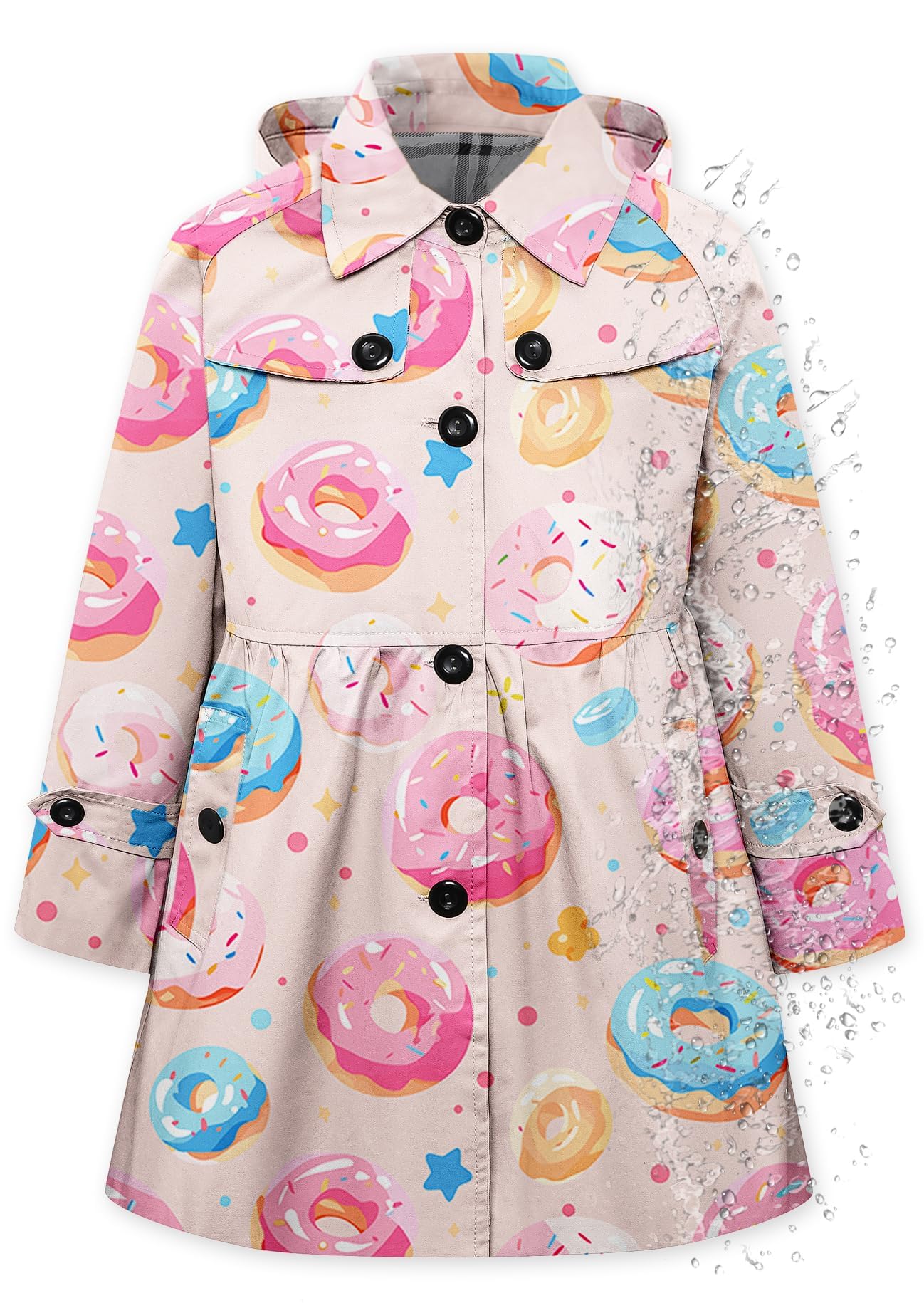 Betusline Girl's Hooded Rain Jackets Lightweight Print Waterproof Trench Coat Windbreaker Raincoats for Girls,2-14 Years
