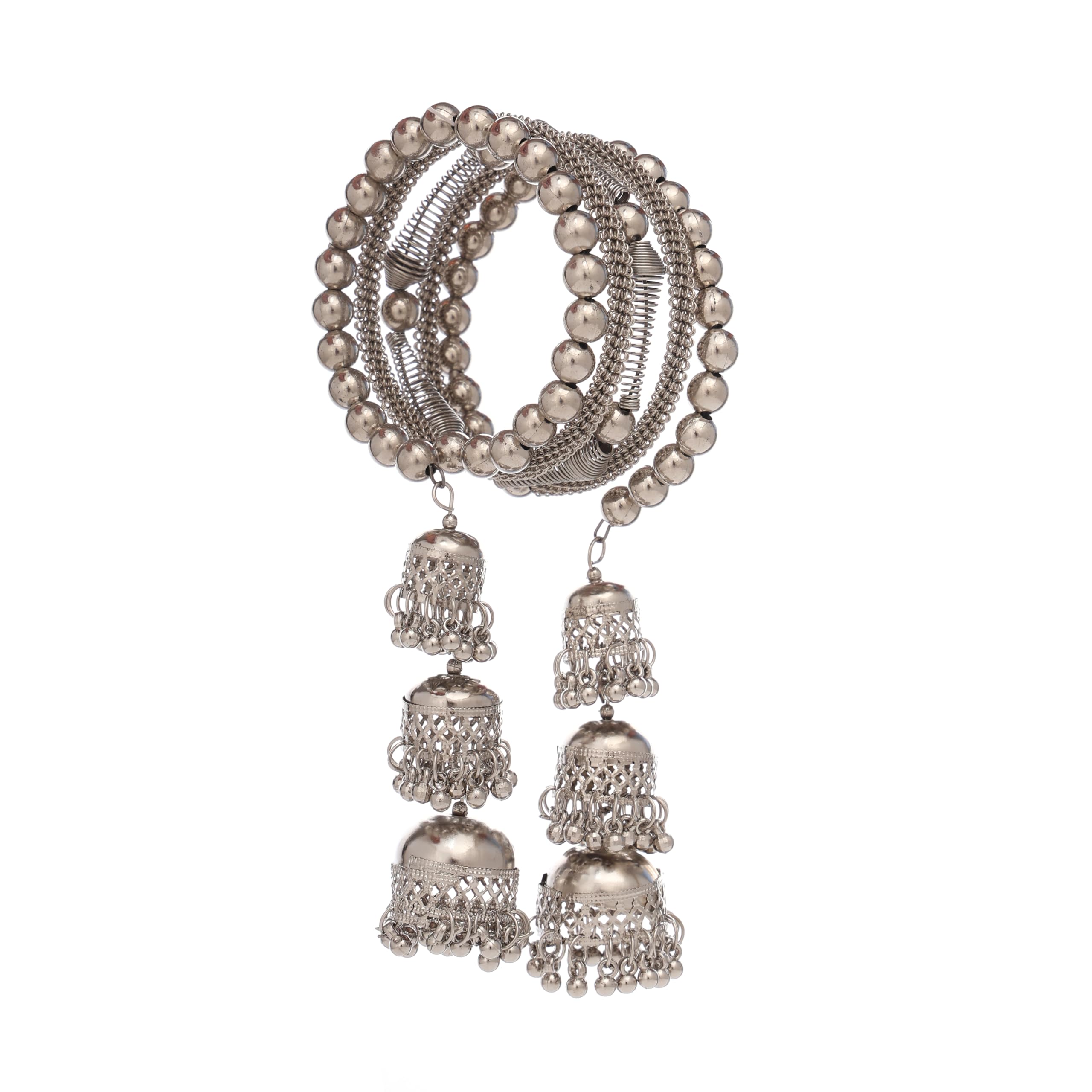 Buy Traditional Oxidised Silver Colour Three Jhumki Bracelet for