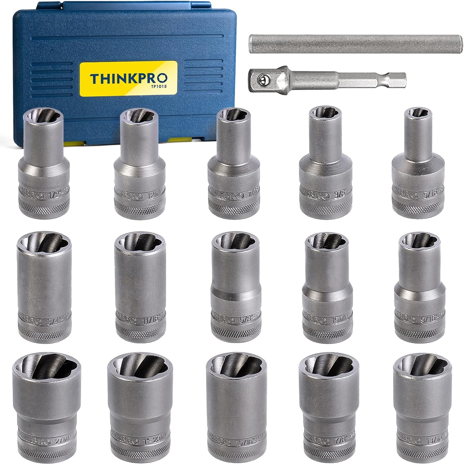 THINKPRO Upgraded Bolt Extractor Set, 17 PCS Impact Bolt & Nut Remover