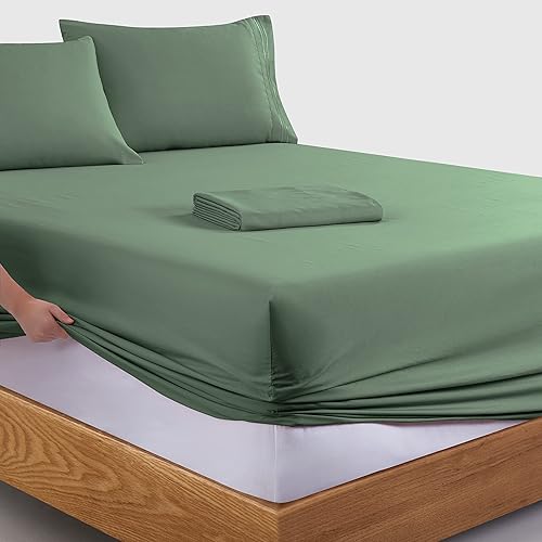 Miniatura 5 de Manyshofu Juego de sábanas tamaño matrimonial con bolsillos extra profundos, sábanas y fundas de almohada de 1800 hilos de lujo para hotel, juego de