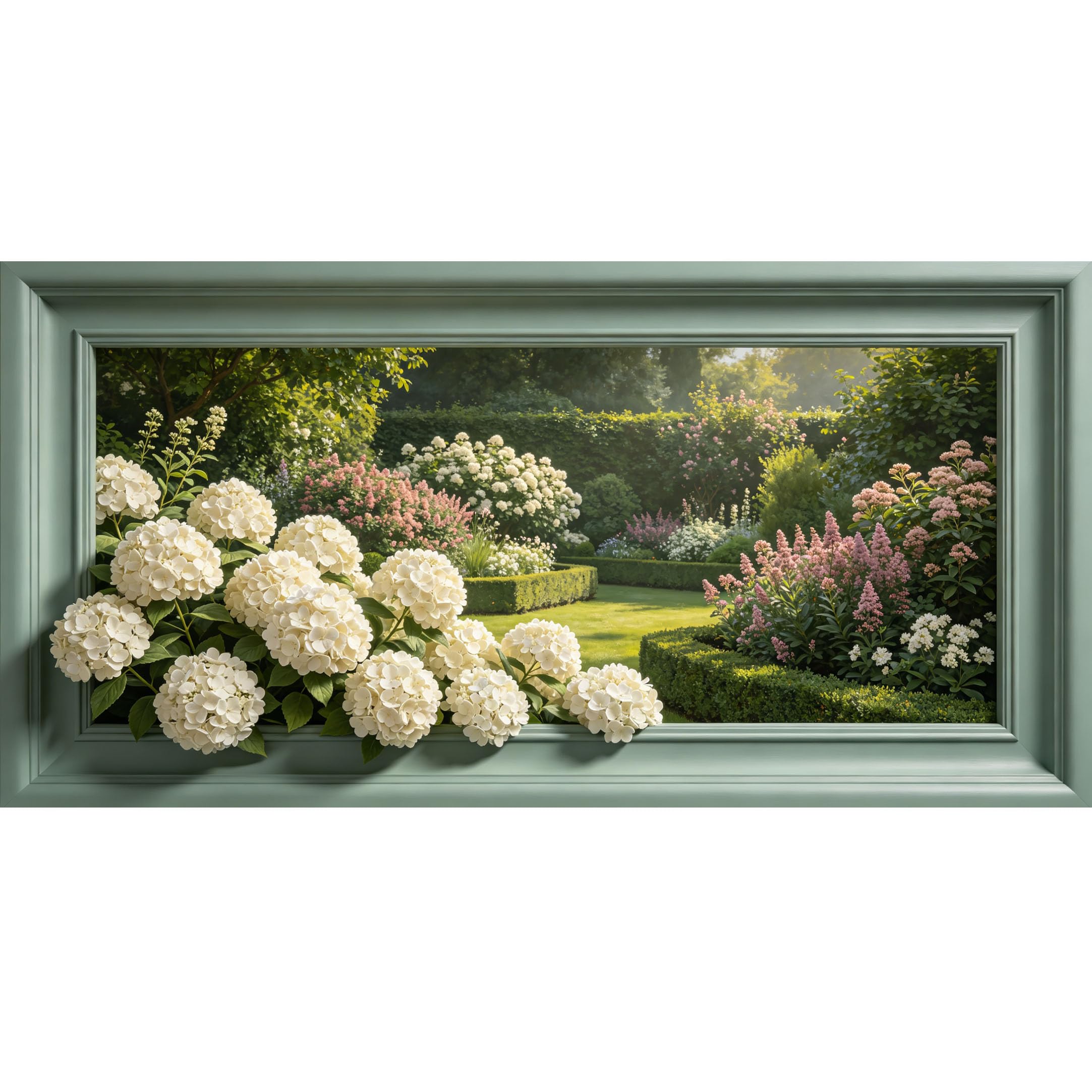 Agglomerix 3D Framed Wall Art Hydrangea Garden Floral Landscape Botanical Relief Effect Large Size Self-Adhesive Removable Wall Decor Prints Artwork for Living Room Bedroom Office