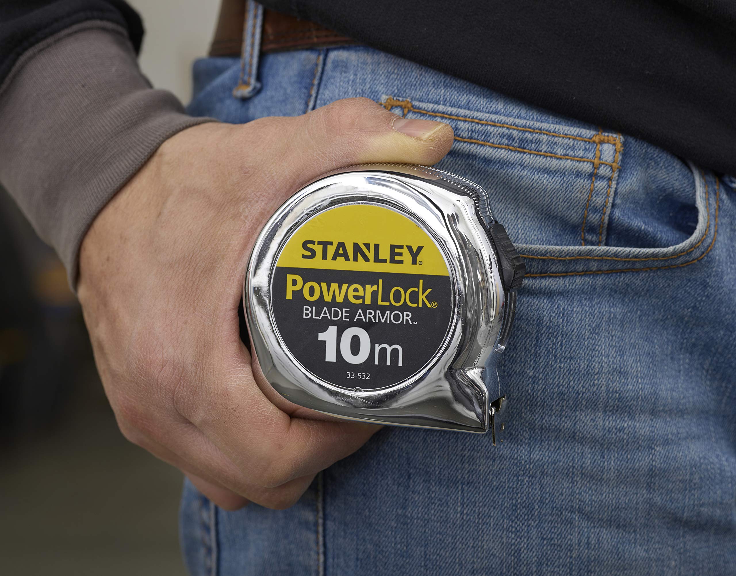 Stanley - Powerlock mètre Ruban 10m x 25mm Fabriqué en France & 0-33-932 mètre 5 m x 19 mm Powerlock Fabriqué en France - Lecture Directe - Ruban Large - Revêtement Blade Armor et mylar
