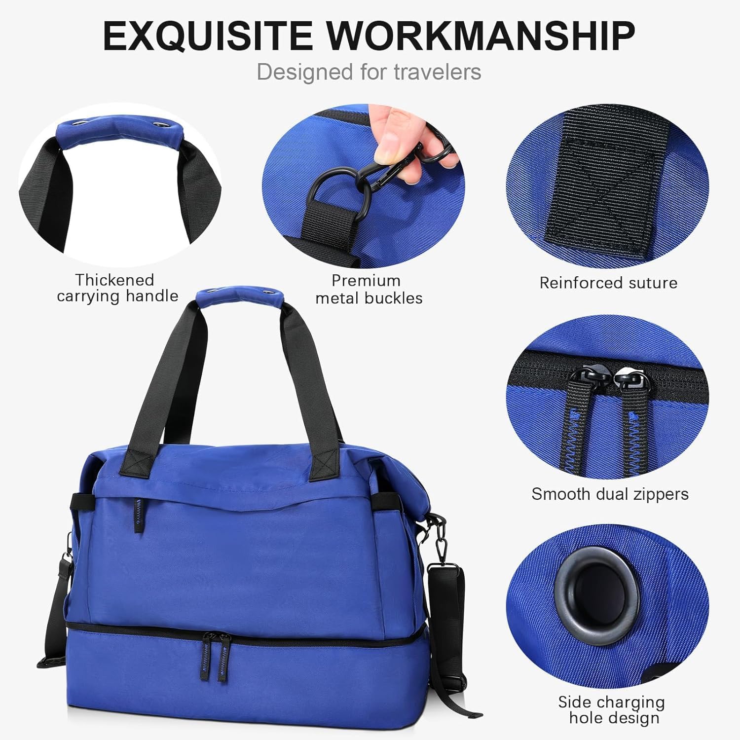 Gym Bag for Men Women, Tactical Travel Duffel bag with Removable Dividers & Shoe Compartment, Weekender Carry on Bag with Toiletry Bag, Overnight Range Bag for Workout Soccer Yoga Gym - Image 5