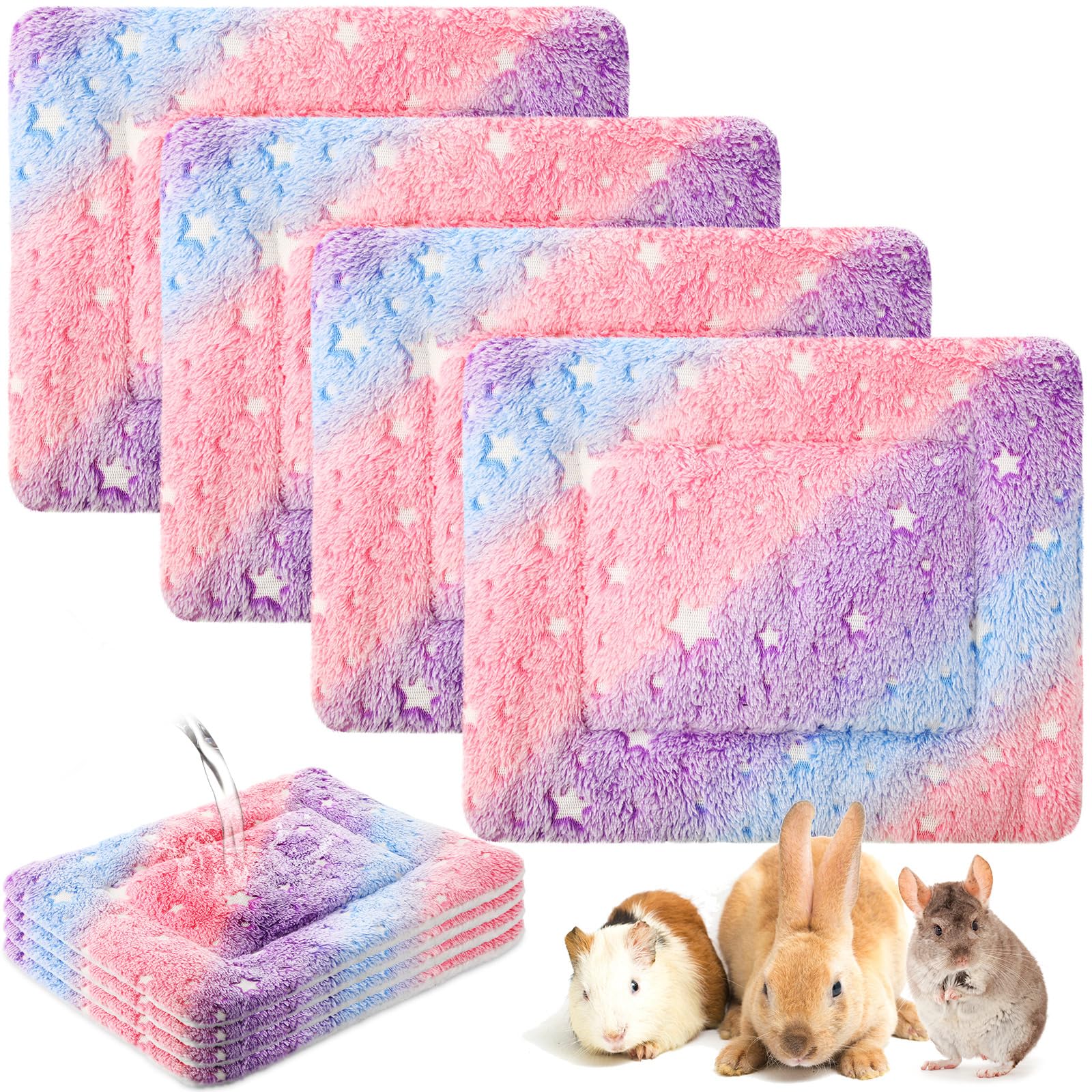 Haull 4 Pcs Waterproof Guinea Pig Bedding Mat, Colorful Star, 13 x 10