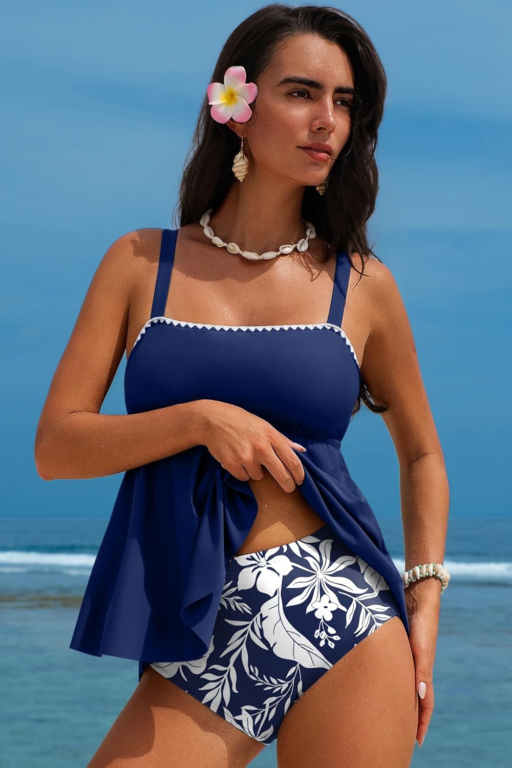 Aleumdr Tankini Swimsuits for Women Modest Two Piece Bathing Suit Square Neck Swim Top with High Waisted Bottom - Image 4