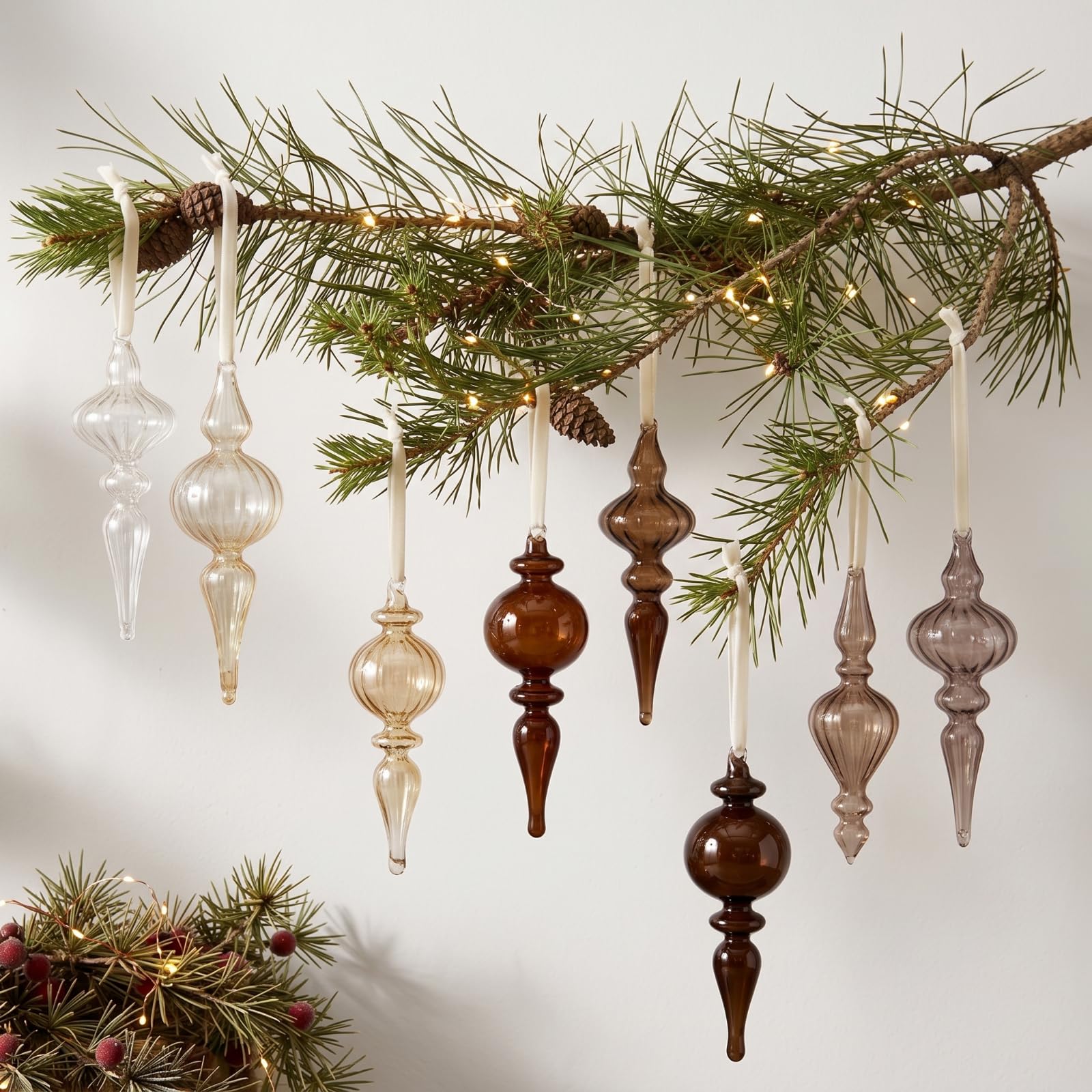 12 Stück Vintage-Glas-Endstücke, Weihnachtsschmuck, Braun-Mix