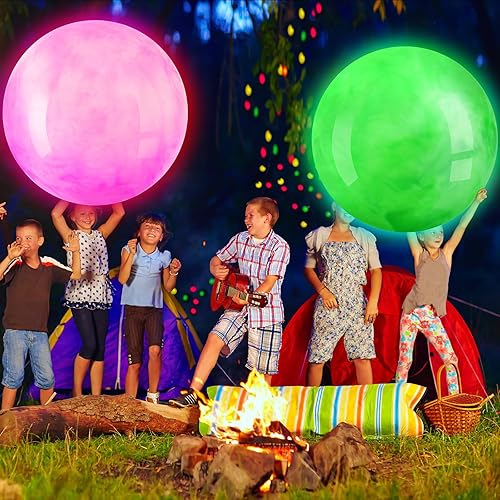 Miniatura 3 de Jenaai 2 bolas inflables de 27 pulgadas que brillan en la oscuridad para niños, pelota de playa con luz LED, bolas inflables grandes y gigantes para