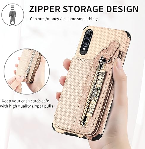 Miniatura 4 de Asuwish Funda de teléfono para Samsung Galaxy A70 con protector de pantalla de vidrio templado y cremallera para tarjetas de crédito, soporte de