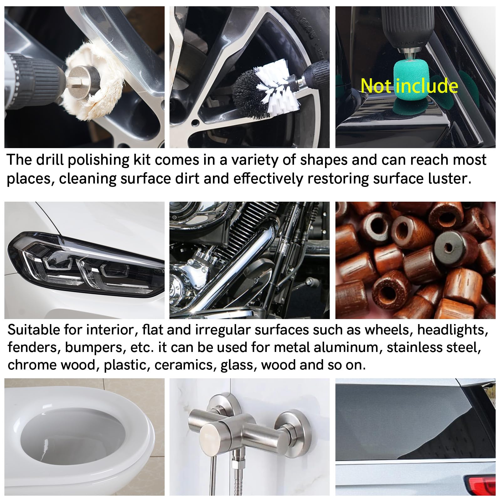 Unicaravan Aluminium-Rad-Polierset für Bohrer, Polierscheibe für Auto, Motorrad, Felge, Krümmer, Polieren für Edelstahl, Chrom, Holz, Kunststoff, Keramik, Glas, Holz, Maschinen, Schmuck usw., 21 Stück