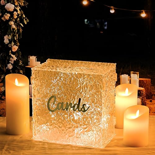 Miniatura 4 de OurWarm Caja de tarjetas de boda de acrílico con cadena de luz, caja de tarjeta de regalo grande para recepción de boda, ondulación de agua, sobre