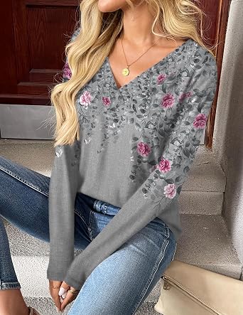 Zeagoo Women Long Sleeve Tops Dressy Casual V Neck Tshirts Basics Tee Spring Summer Trendy Clothes S-2XL