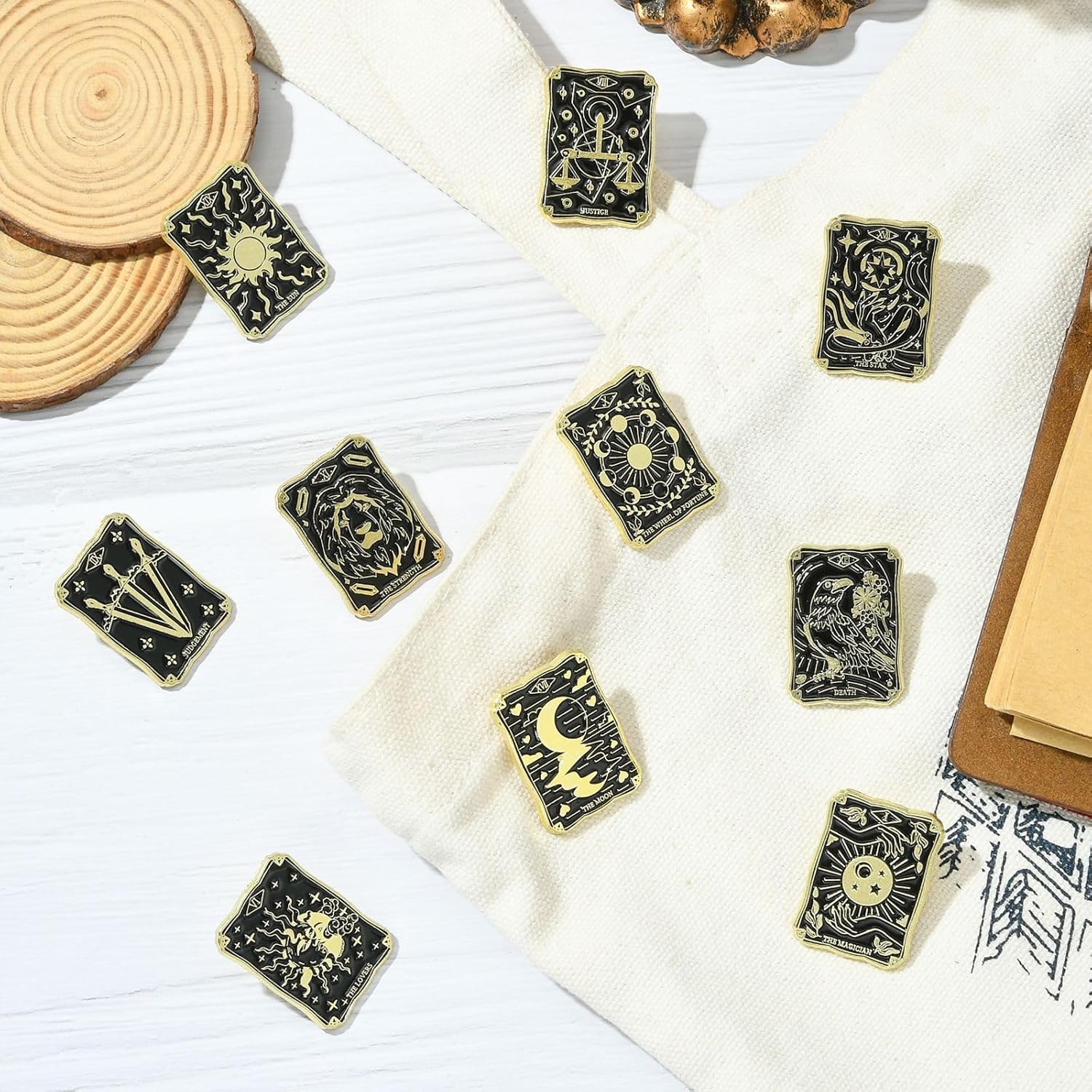 Airssory 10 Styles Enamel Tarot Card Brooch Pins Black Punk Divination Themes Sun Moon Star Lapel Pins for Women Men Backpacks Jackets Hats Bags Clothes - Image 6
