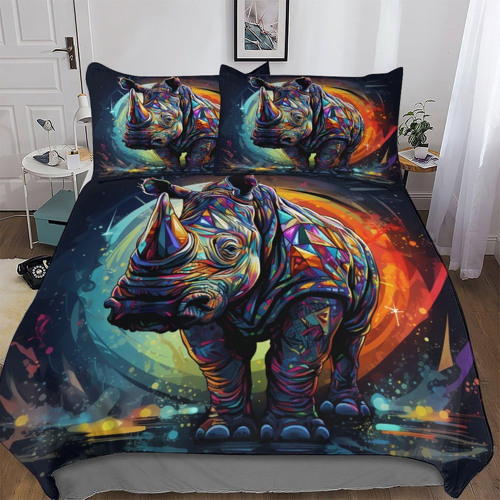 Housse couette rhinocéros 200x200 anti-plis pour un lit double impeccable