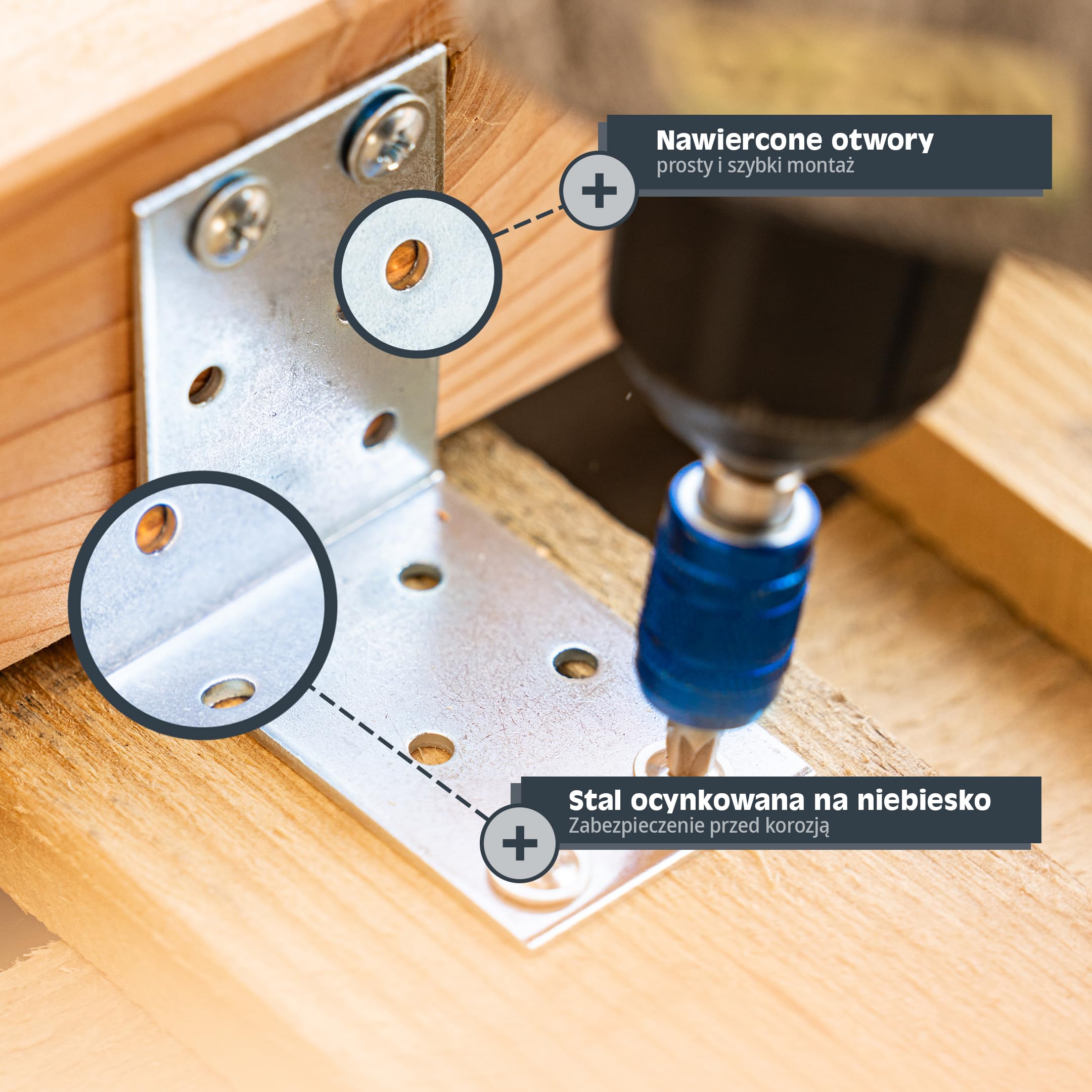 HELPMATE – Kątownik perforowany 80x80x80 mm – 12 sztuki – ocynkowany | Niebieskie, pasywowane łączniki do drewna – zabezpieczone przed korozją, z nawierconymi otworami i łatwe w montażu