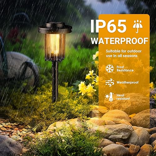 Miniatura 8 de Luces solares de jardín, luces solares para exteriores, paquete de 6 unidades, IP65, impermeables, encendidoapagado automático, iluminación de larga
