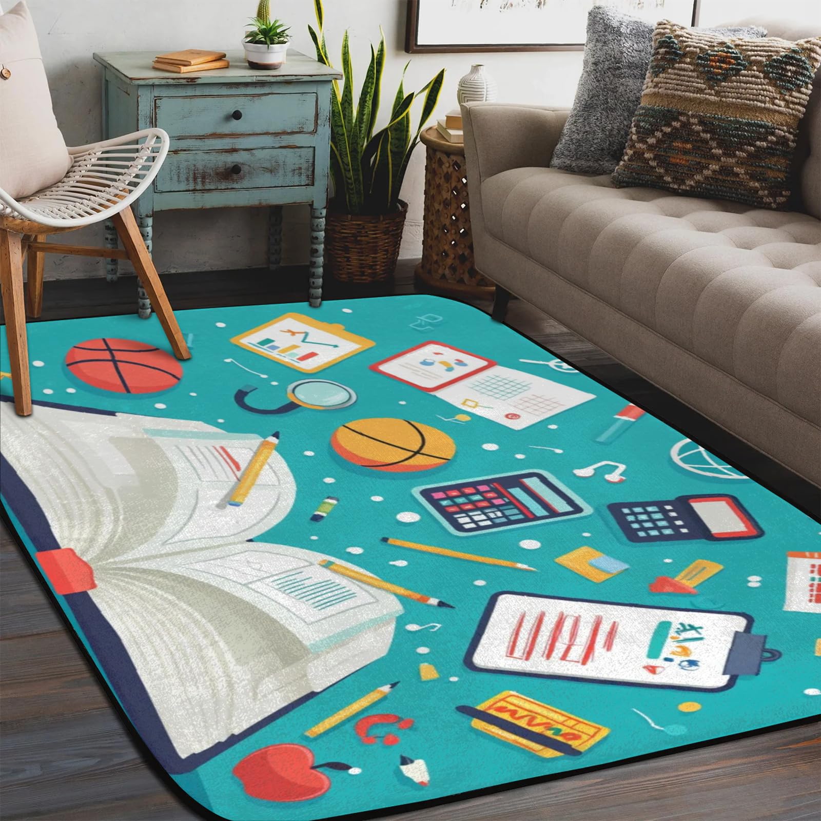 Tapis grand salon lavable antidérapant 122x183 cm motif livre chambre enfant