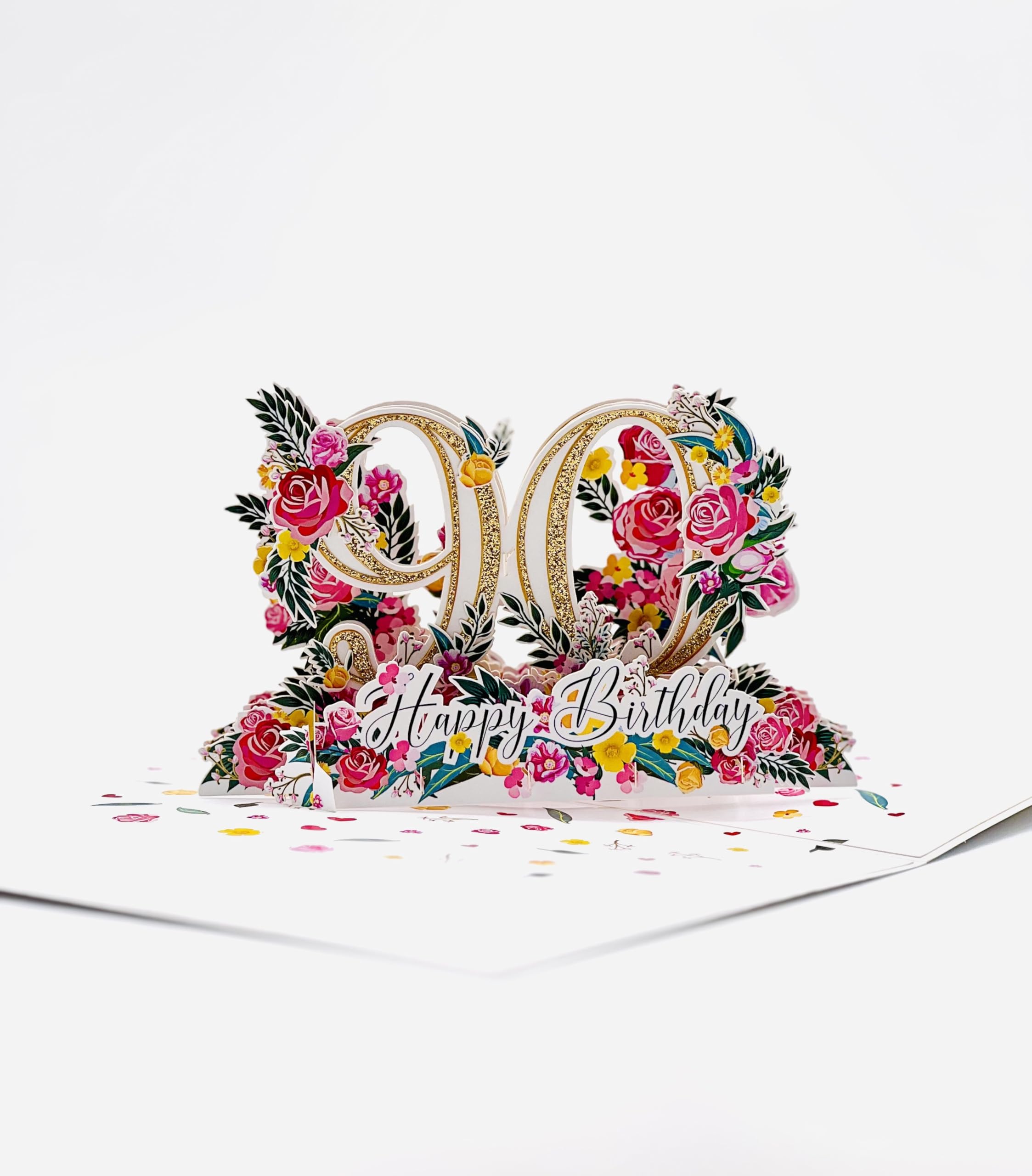 Three Dee CardsHappy 90th Birthday Pop Up Greeting Card, 3D For Wife Husband Partner Mum Dad Grandad Grandma Sister Brother Friend Her Him Ninetieth Pop-up