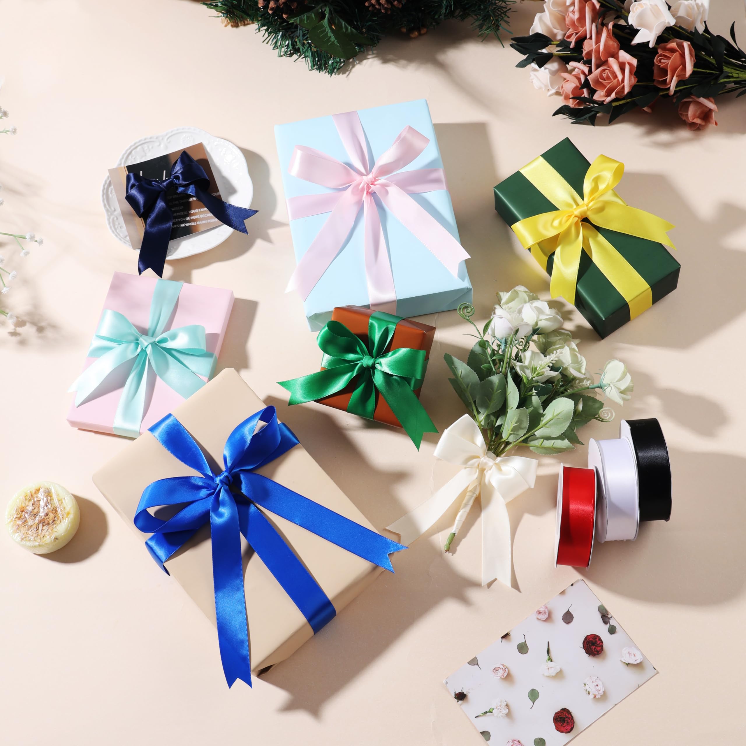 Allisway Ruban Cadeau, Ruban Satin, Ruban Noel, 6 Pcs Rubans