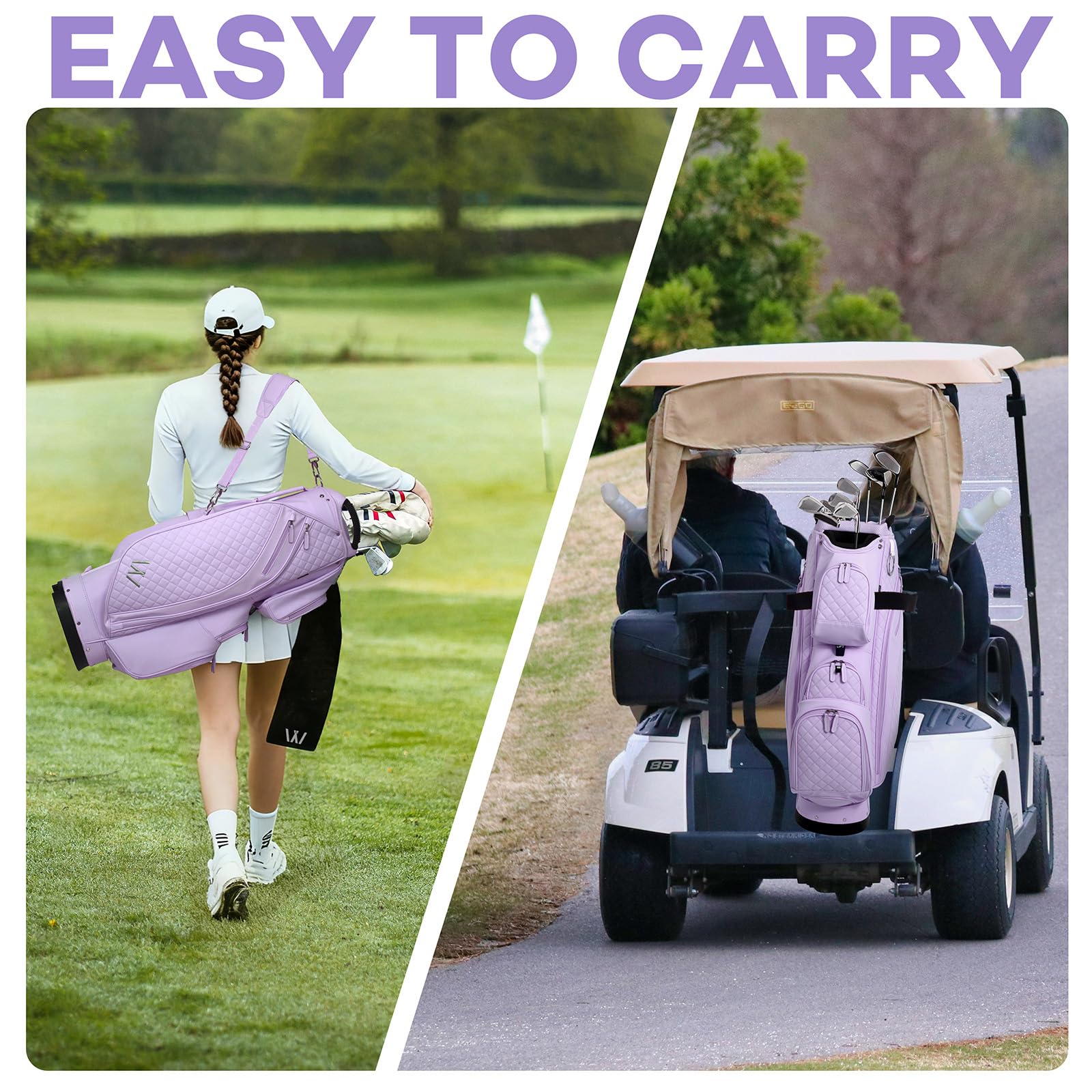 Luxuriöse Damen-Golftasche, PU-Leder, Golfwagentasche mit zwei Griffen für Damen/Damen, 14-Wege-Trennwände, große Putterbrunnen, ultraleicht, große Taschen für Zubehör