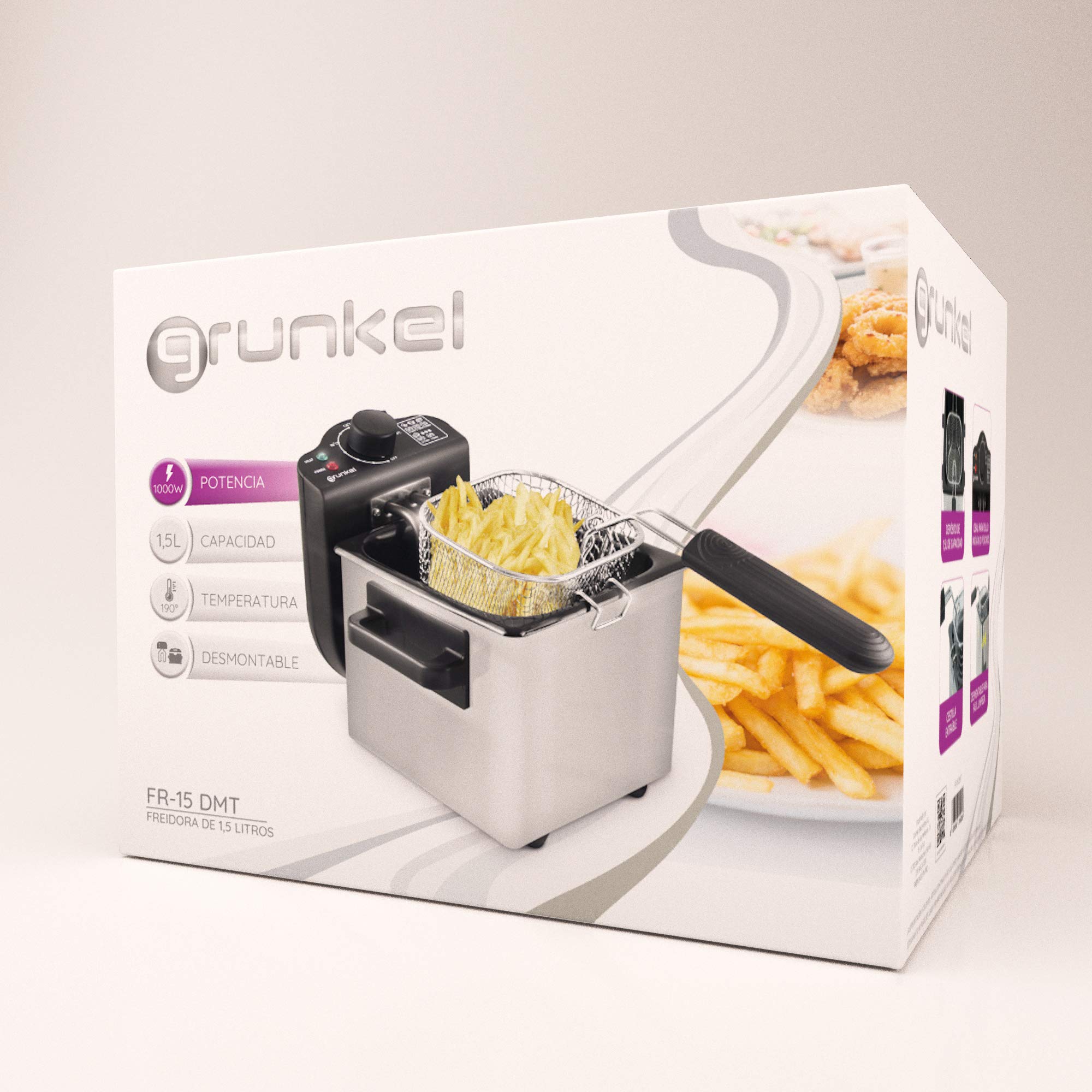 Grunkel FR-15 DMT Friggitrice, 1000 W, 1,5 litri, acciaio inox