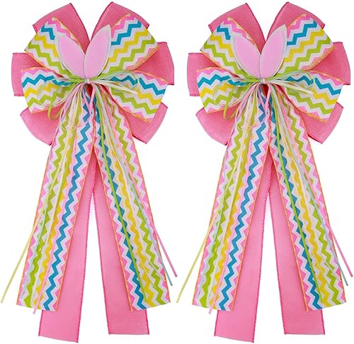 Meseey 2 lazos grandes de arpillera de trébol de trébol de 12 x 10 pulgadas lazo de vacaciones para decoración de corona de puerta delantera