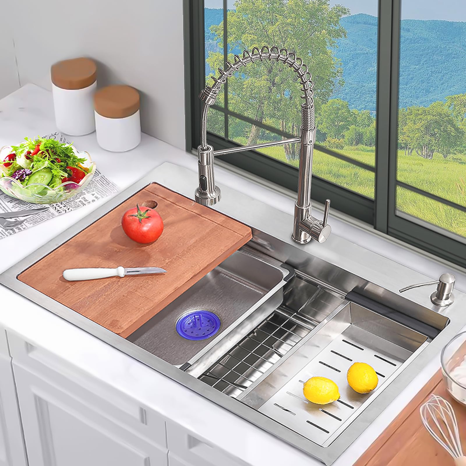 Condition photo showing New/Like New for kitchen sink 30 inch drop in kitchen sink with faucet combo modern workstation farmhouse sinks large stainless steel single bowl kitchen sinks