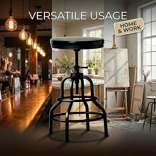 Miniatura 8 de LOKKHAN Vintage Industrial Bar Stool - Rustic Swivel - Round Wood Metal - Kitchen Counter Height Adjustable - Pipe Stool - Cast Steel - 20-27 Inch