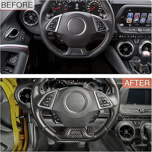 Miniatura 3 de Cubierta de fibra de carbono para volante con decoración de orificios, accesorios interiores para Chevrolet Camaro 2016-2022