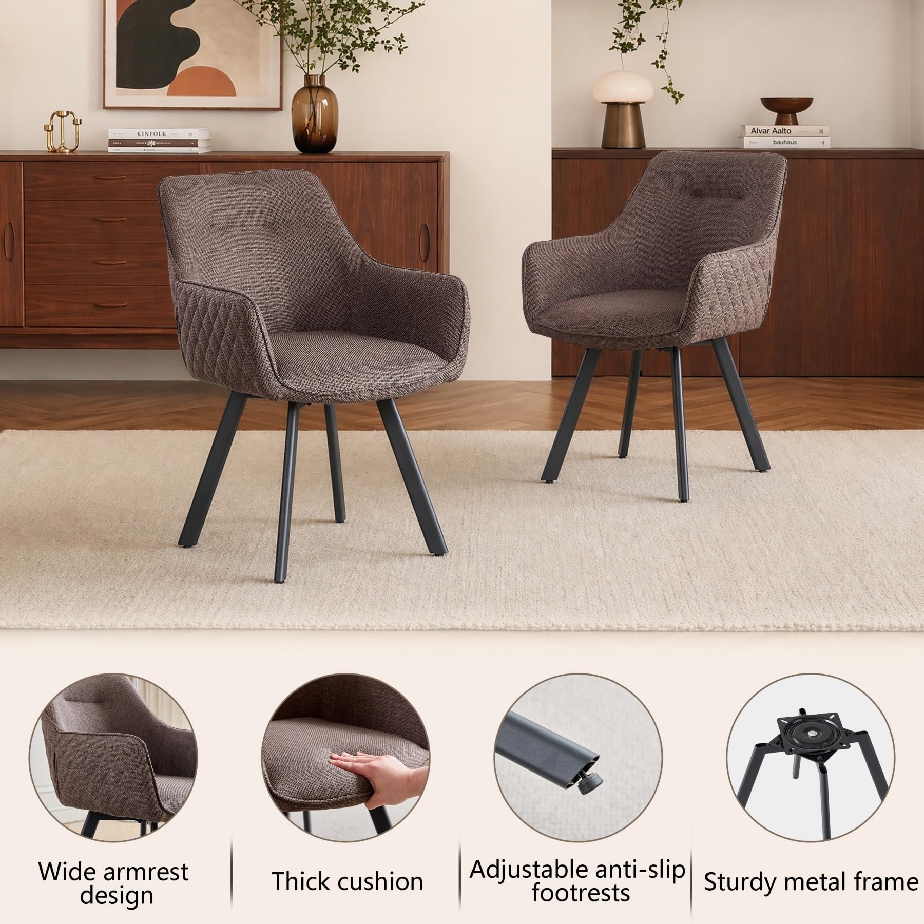GrandCA HOME Juego de 4 Sillas de Comedor con Reposabrazos, Giro de 360°