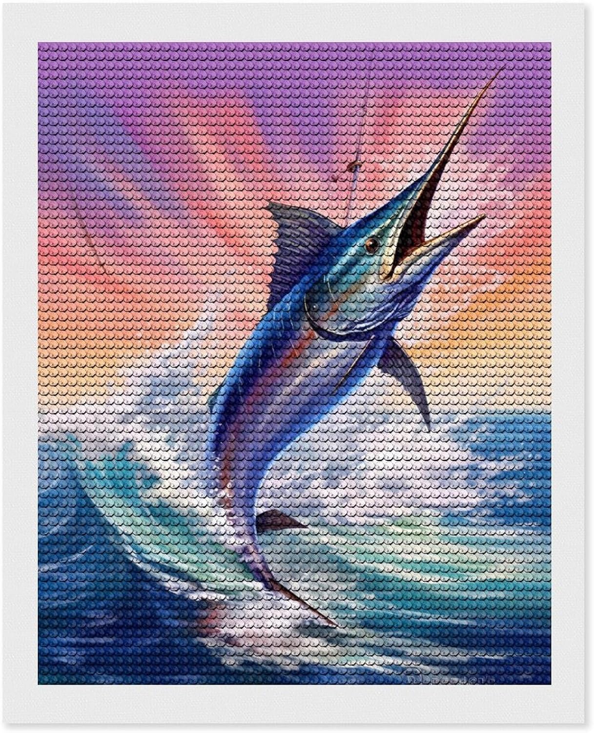 Marlin Fish Swordfish Diamond Art Painting Kits DIY Full Drill Diamond Picture Arts Craft for Home Wall Art Decor