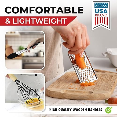 Miniatura 6 de Kaluns Juego completo de utensilios de cocina de silicona, 50 piezas, resistente al calor, antiadherentes, de alta calidad, con asas de madera,