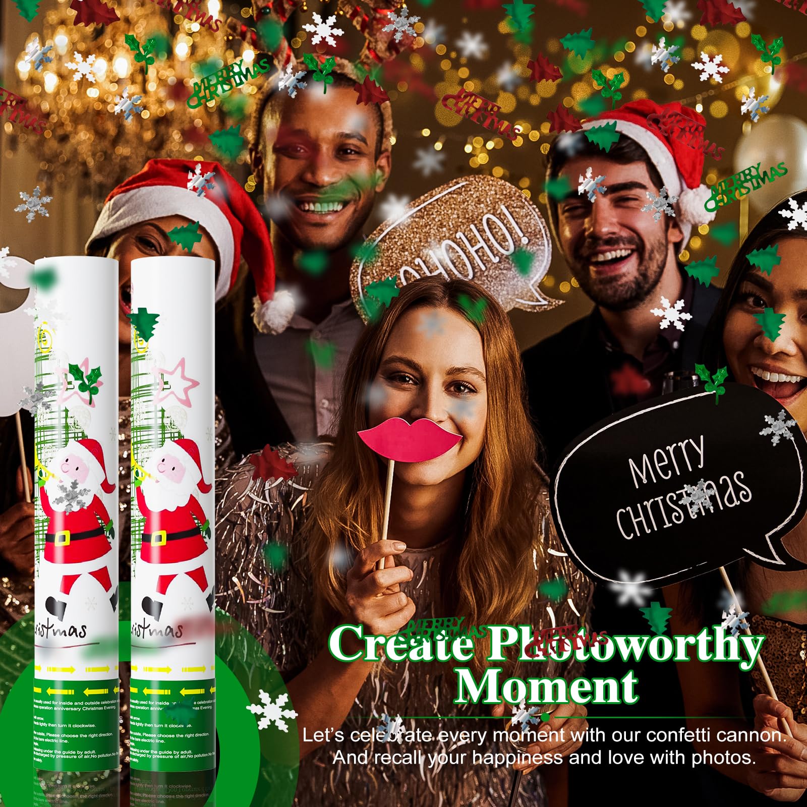 Confetti Cannons Christmas 4 Pack | Xmas Party Poppers Shooters | Christmas Decorations Multicolor Confetti Blaster for Christmas Eve New Year’s