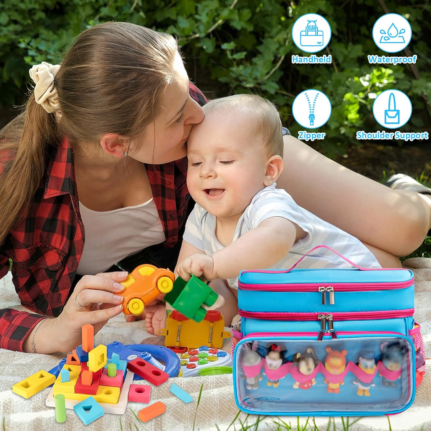 Carrying Case Compatible with Toniebox Starter Set, Double Layer Storage Bag for Tonies Figures Characters, Portable Travel Organizer Case with Shoulder Strap for Tonies Box Headphones (Navy) - Image 9