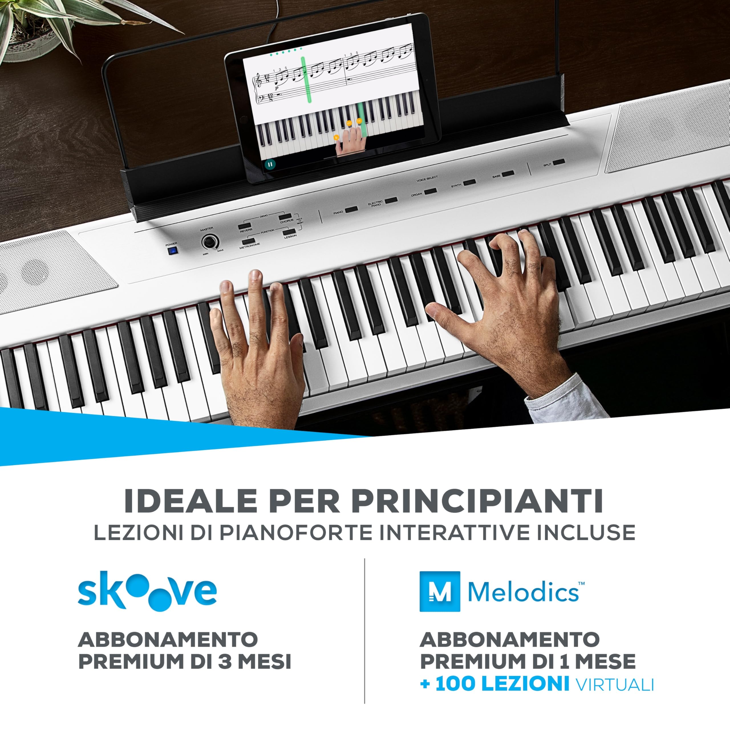 Alesis Recital - Pianoforte Digitale con 88 Tasti Semi Pesati, Casse Integrate, 5 Suoni e Lezioni, Bianco