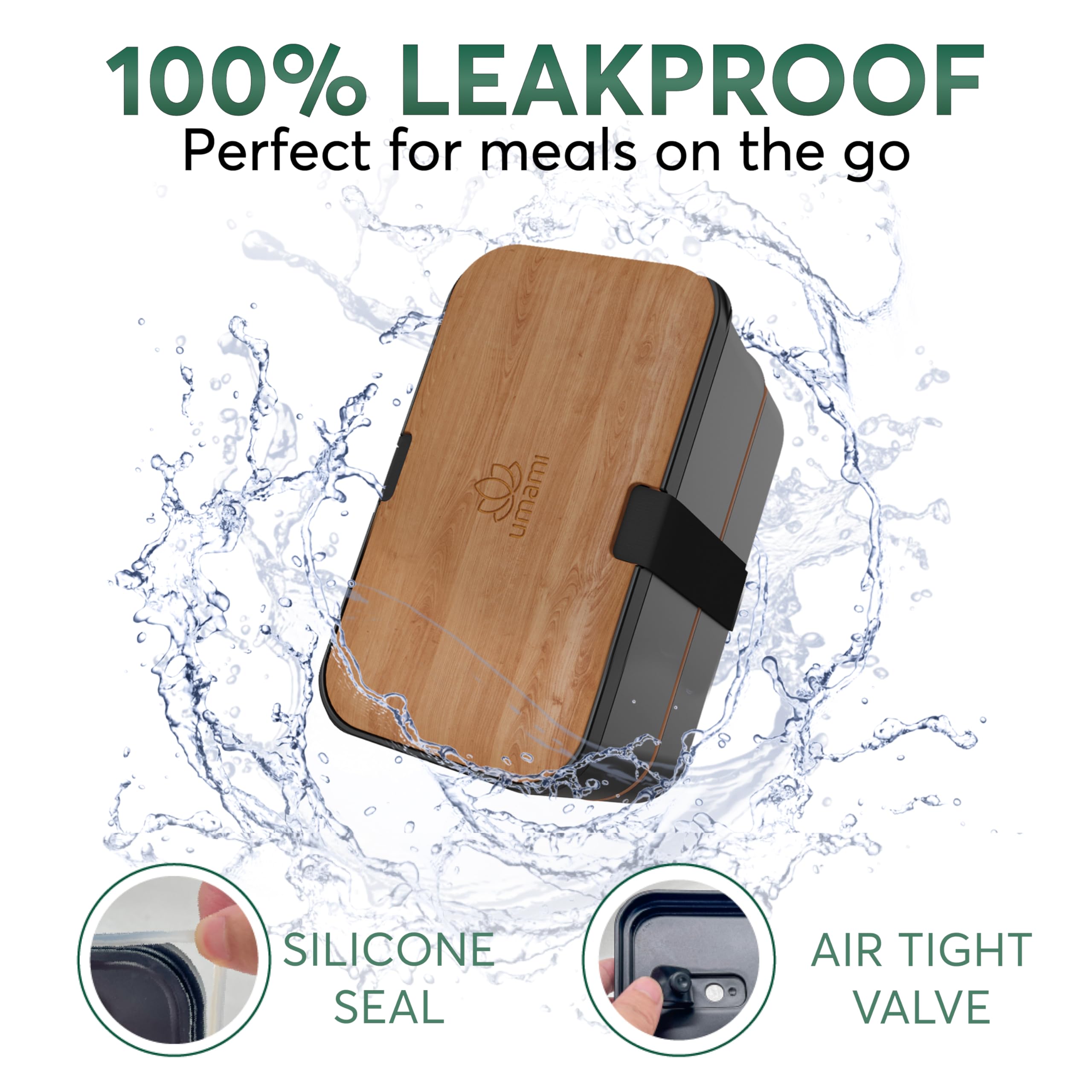 Umami Lunchboxcontainers met 4 gebruiksvoorwerpen, sauspot, nestbare ruimtebesparende bento-box voor volwassenen, 100% lekvrij, magnetronbestendige lunchcontainers voor volwassenen, winnaar van de