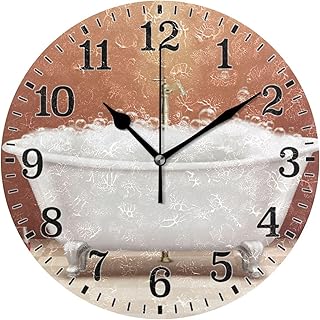 JUNZAN Clock Bathtub with Frothy Romantic Wine and Candles Bathroom Wall Clock for Indoor Decor No Ticking 10 Inch Round Small Clock for Hospital Classroom Home Living Room