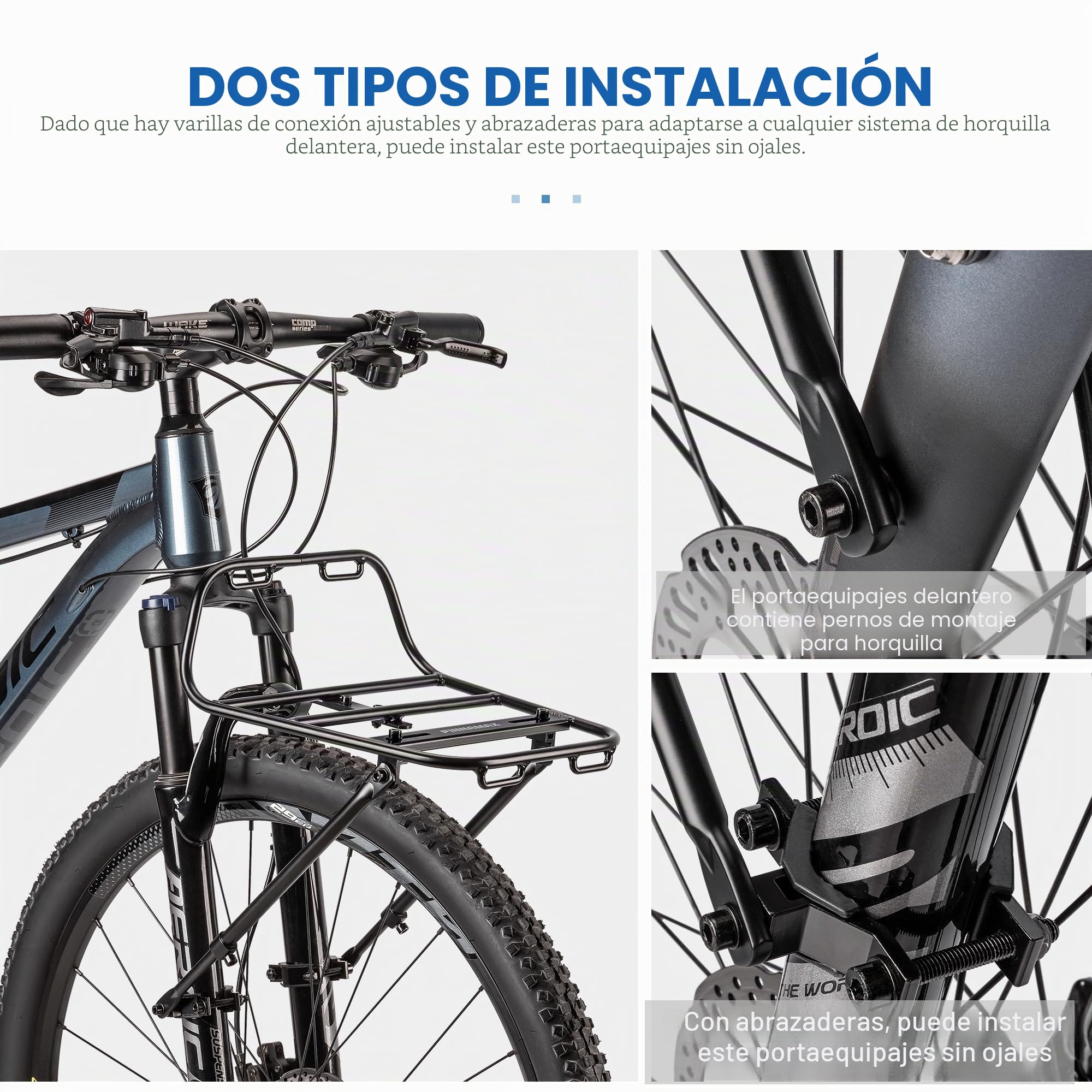 Portaequipajes delantero para bicicleta – Portacargas delantero para bicicleta con puntales – Bastidor de pizza de aluminio de montaje frontal para bicicletas de montaña, gravel y bicicletas de