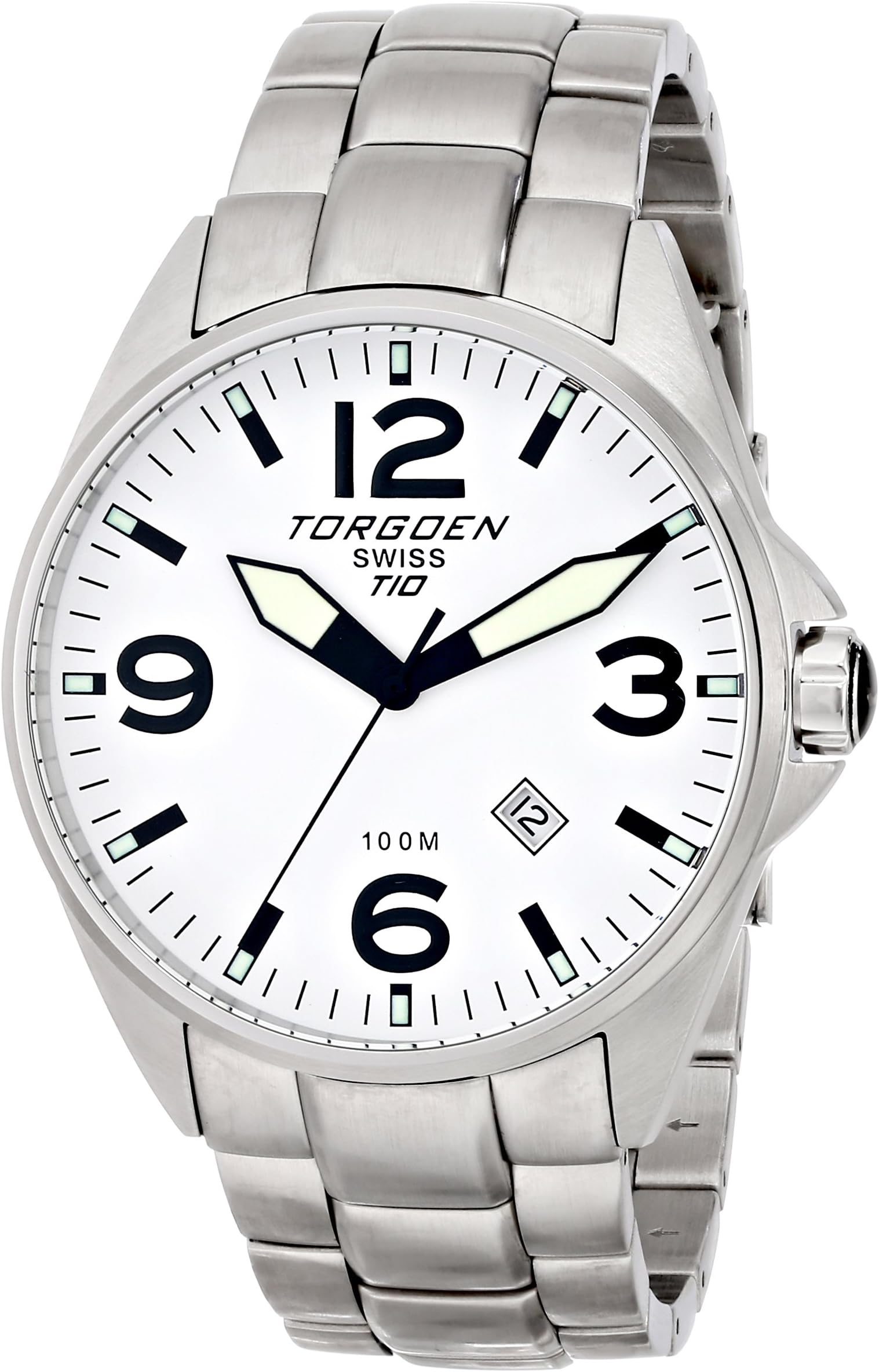 Torgoen Swiss Men's T10205 White Dial 3-Hand Analog Stainless Steel Watch