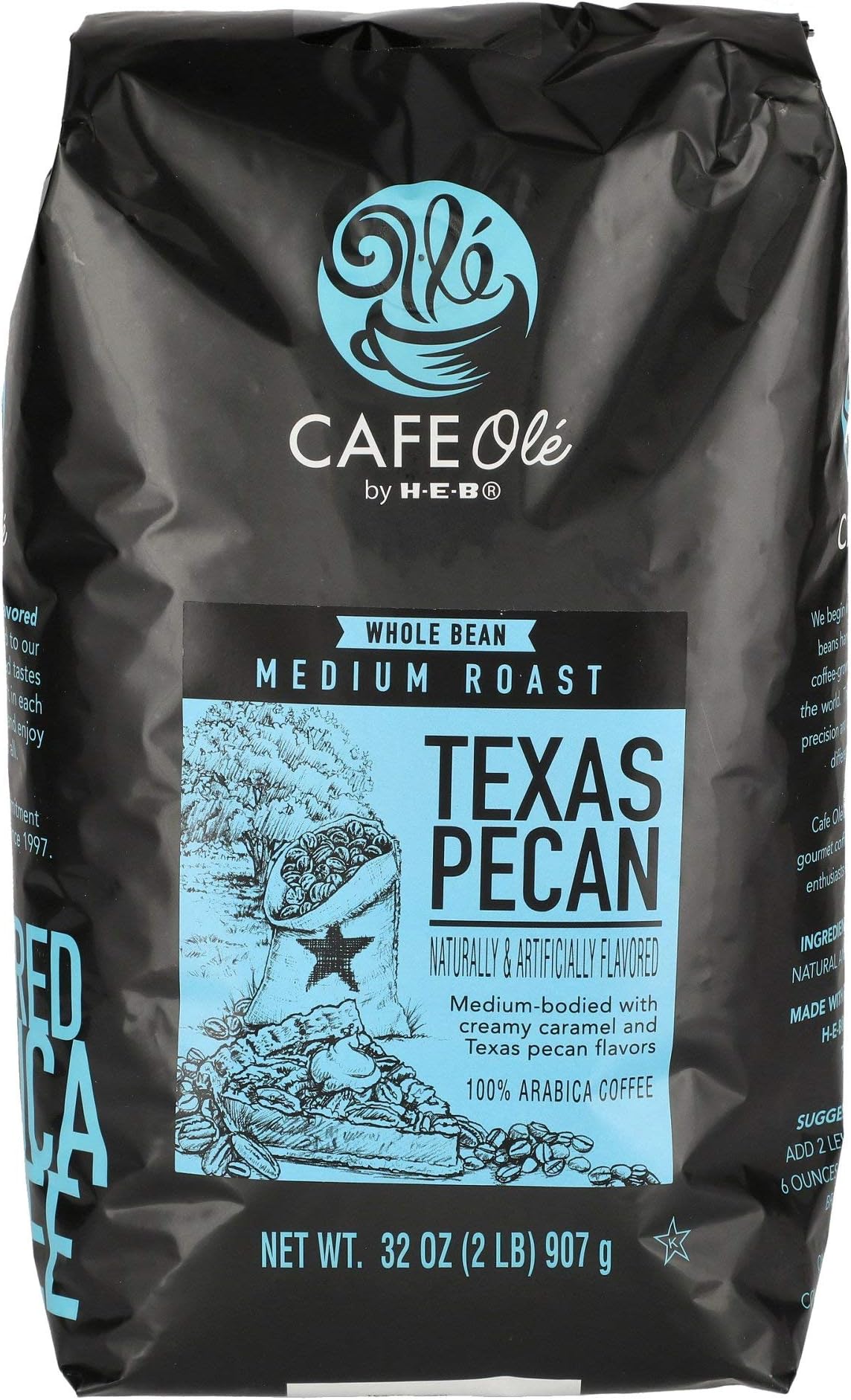 Texas Pecan Medium Roast Whole Bean Coffee 32 oz