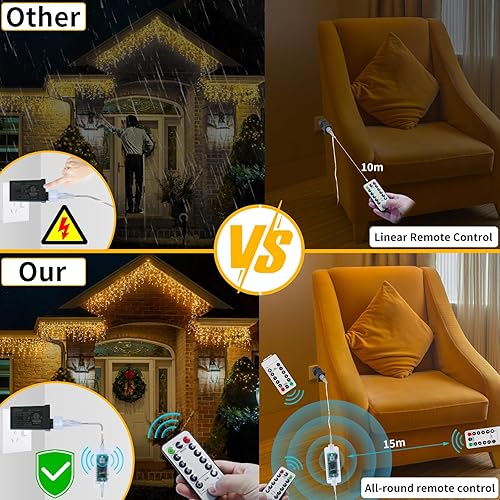 Miniatura 4 de QLIRJAD 600 luces LED de carámbano de 66 pies, decoración al aire libre, cortina de carámbanos, guirnalda de luces conectables, impermeables,