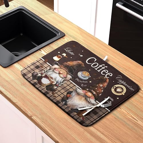 Vista 428 de Tapete de secado de platos con hojas de palma tropicales para encimera de cocina, 18 x 24 pulgadas, tapete de secado de cocina Monstera verde