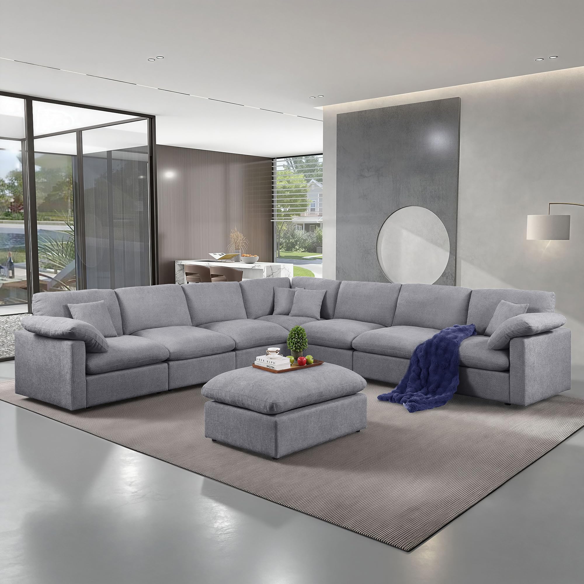 144-Inch Oversized L-Shaped Symmetrical Sectional Cloud Sofa Modern 8 Seat Modular Cloud Sofa Luxury Convertible Couch with 6