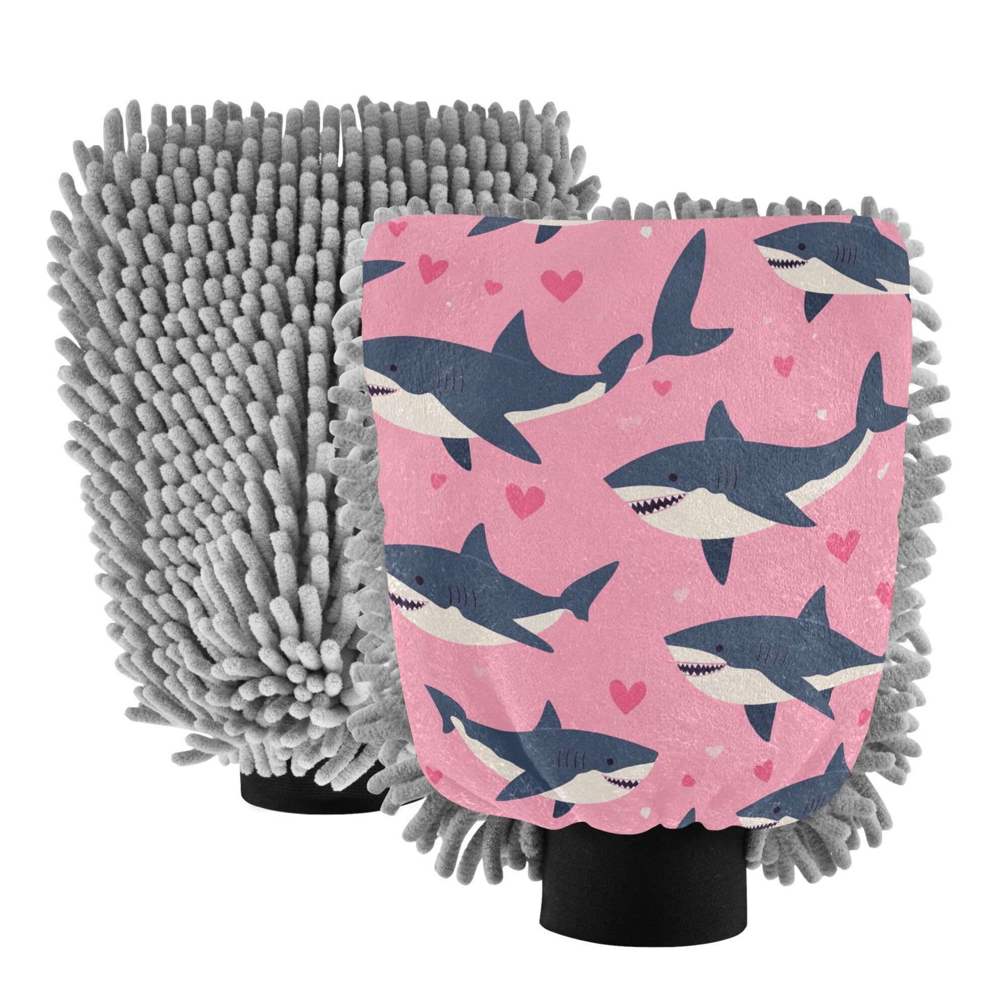 Happy Cartoon Fish sea Fish Pink Car Wash Microfiber Mitt 11.8'' Car Washing Gloves Scratch Free Washer Sponge for Auto Supplies