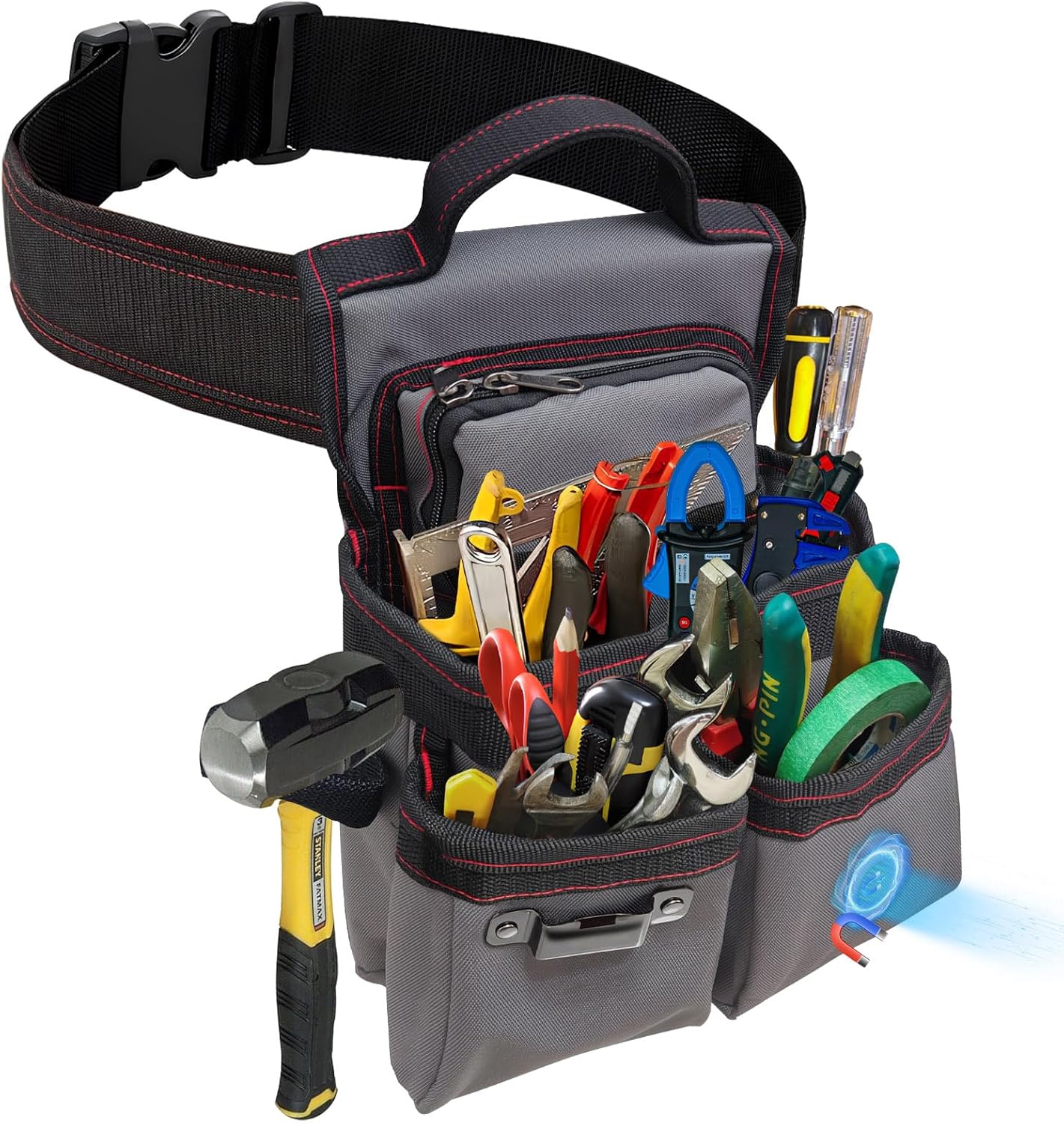 Tool Belt Multi-Pocket Organizer for Electricians, Magnetic Professional Tool Pouch for Efficient Organization